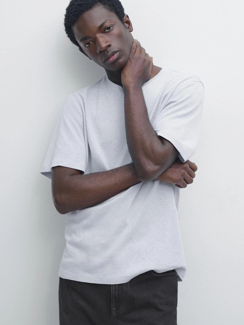 Футболка с короткими рукавами из льняной смеси