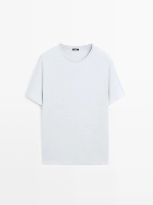 Футболка с короткими рукавами из льняной смеси- Заказать в России