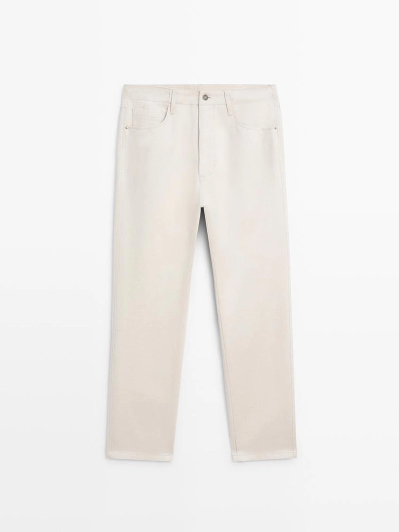 Джинсы из хлопка и льна с зауженным кроем