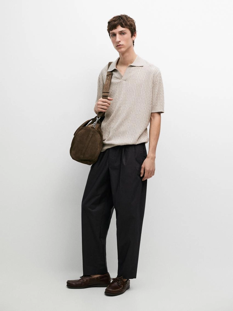 Поло с короткими рукавами из вязаного полотна с оплеткой