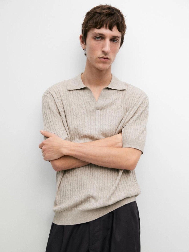 Поло с короткими рукавами из вязаного полотна с оплеткой