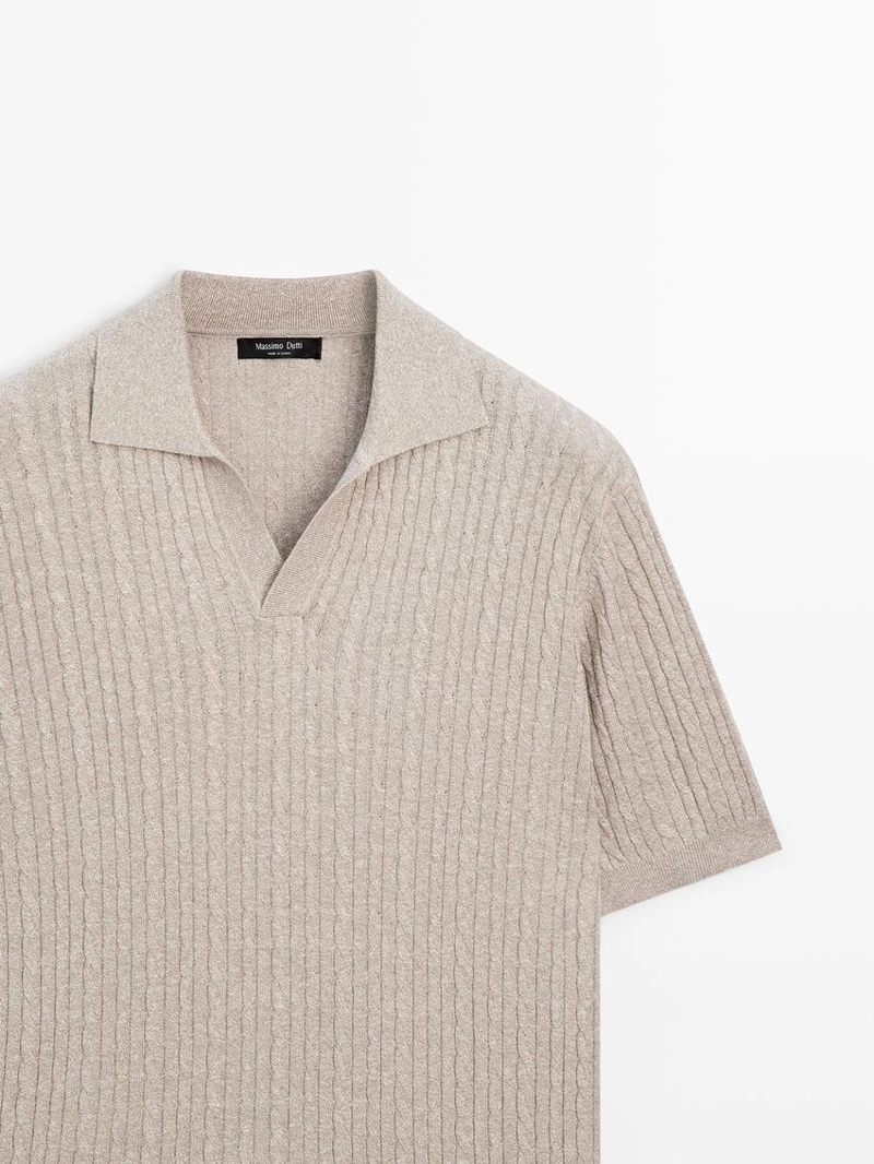 Поло с короткими рукавами из вязаного полотна с оплеткой