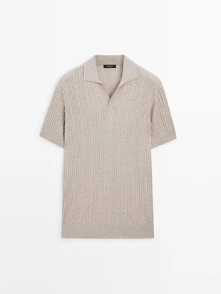 Поло с короткими рукавами из вязаного полотна с оплеткой- Заказать в России