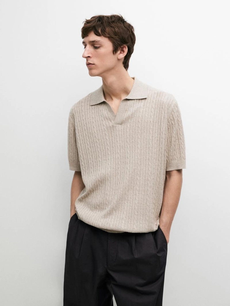 Поло с короткими рукавами из вязаного полотна с оплеткой