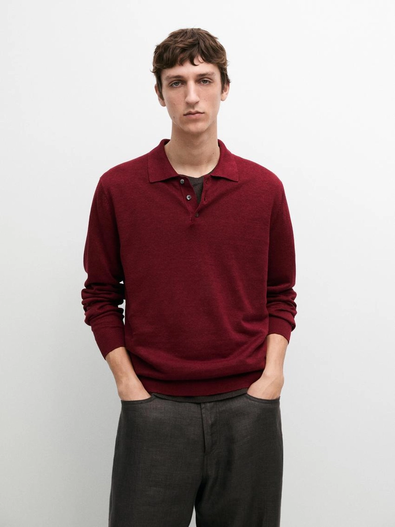 Трикотажный свитер с воротником поло из льна