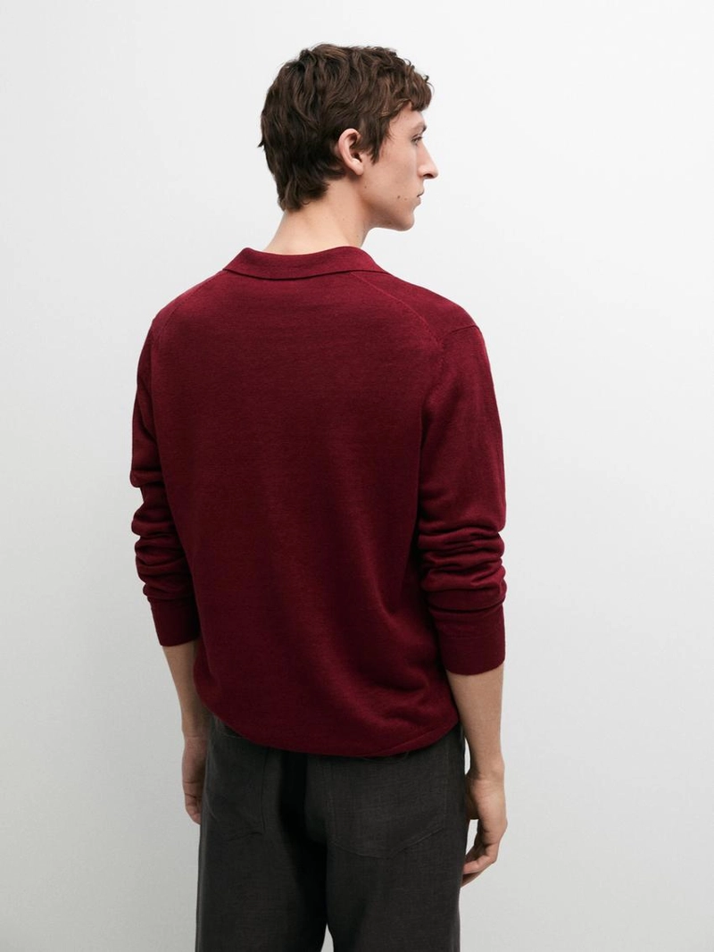 Трикотажный свитер с воротником поло из льна