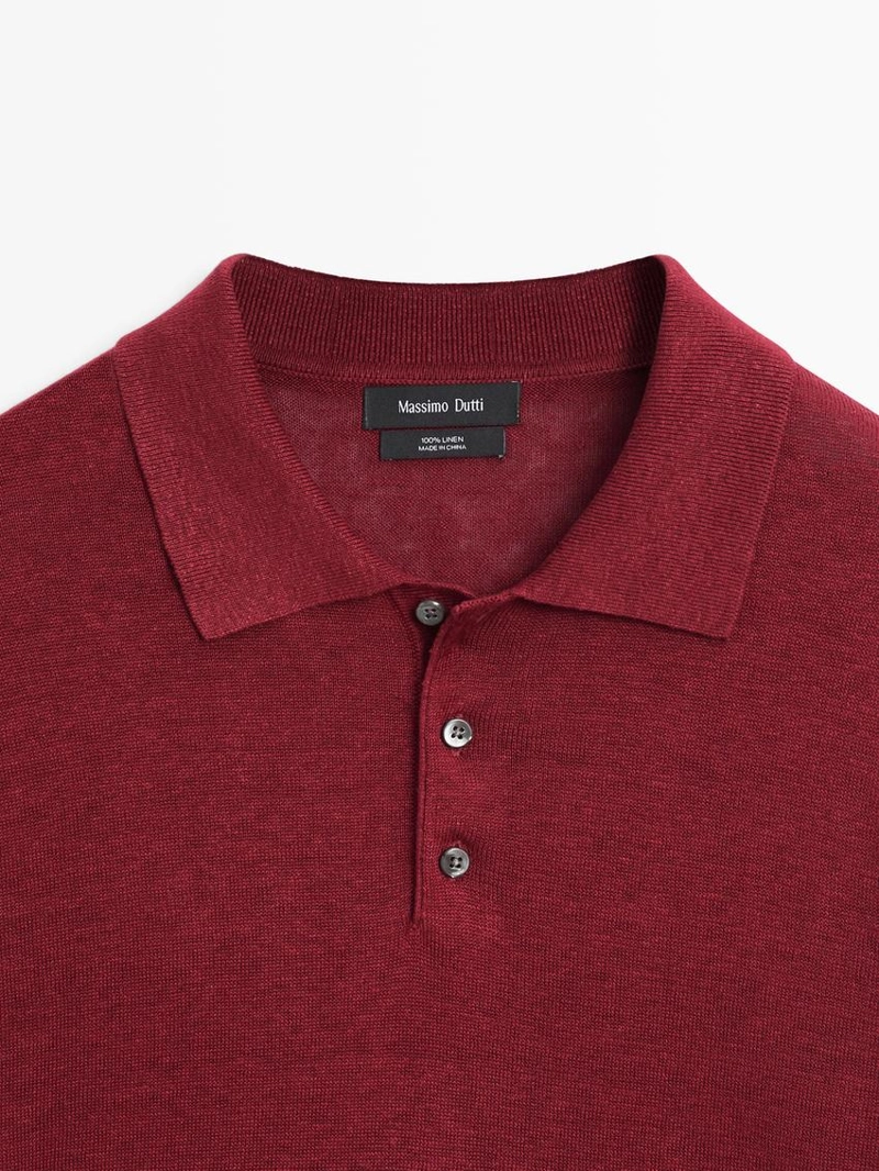 Трикотажный свитер с воротником поло из льна