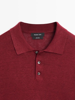 Трикотажный свитер с воротником поло из льна- Заказать в России