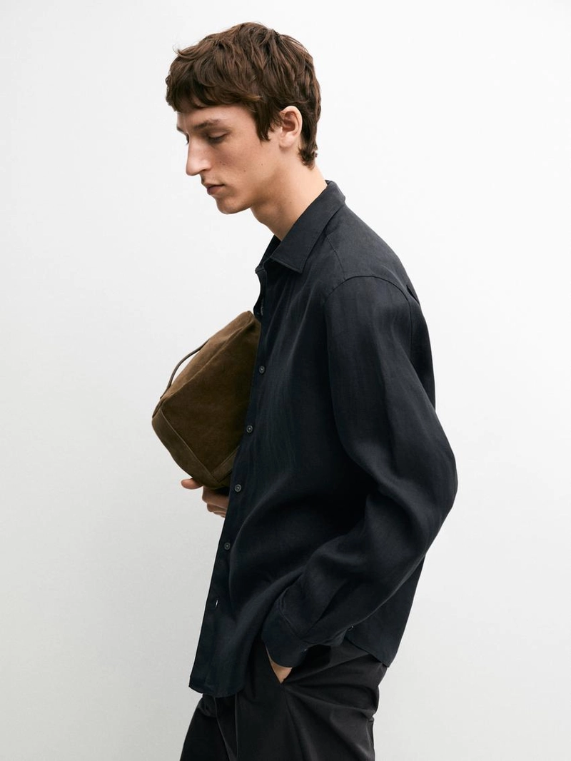 Рубашка из льна свободного кроя с длинным рукавом