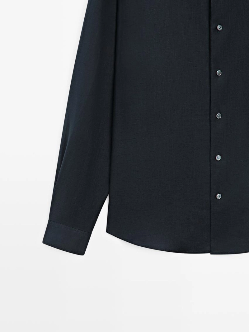 Рубашка из льна свободного кроя с длинным рукавом