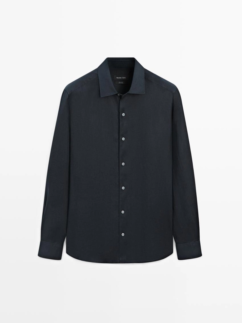 Рубашка из льна свободного кроя с длинным рукавом