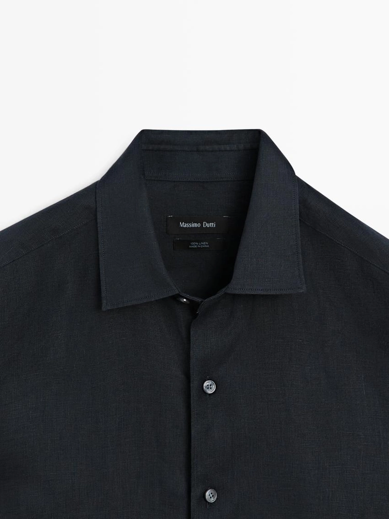 Рубашка из льна свободного кроя с длинным рукавом