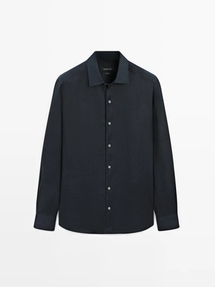 Рубашка из льна свободного кроя с длинным рукавом- Заказать в России