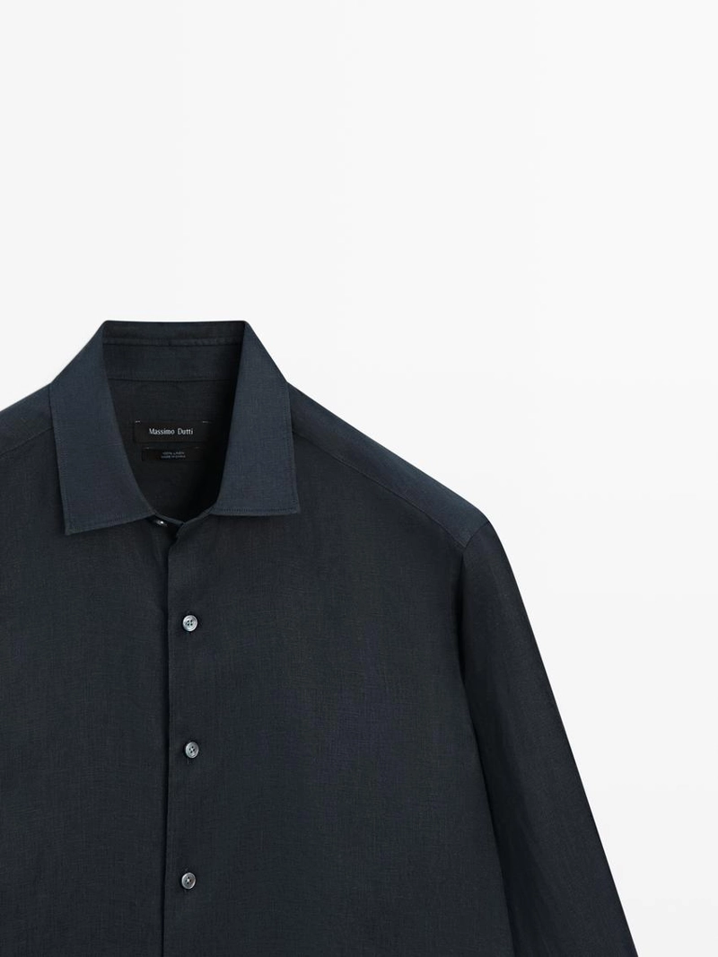 Рубашка из льна свободного кроя с длинным рукавом