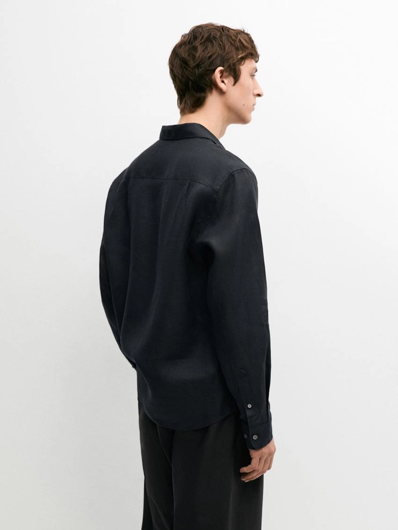 Рубашка из льна свободного кроя с длинным рукавом