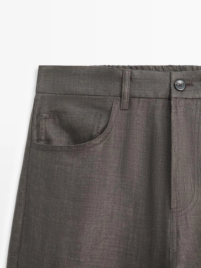 Льняные джинсовые брюки полуприталенного кроя