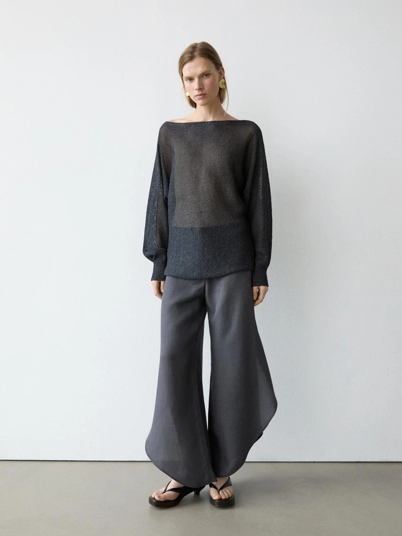 Брюки из льняной смеси с разрезами