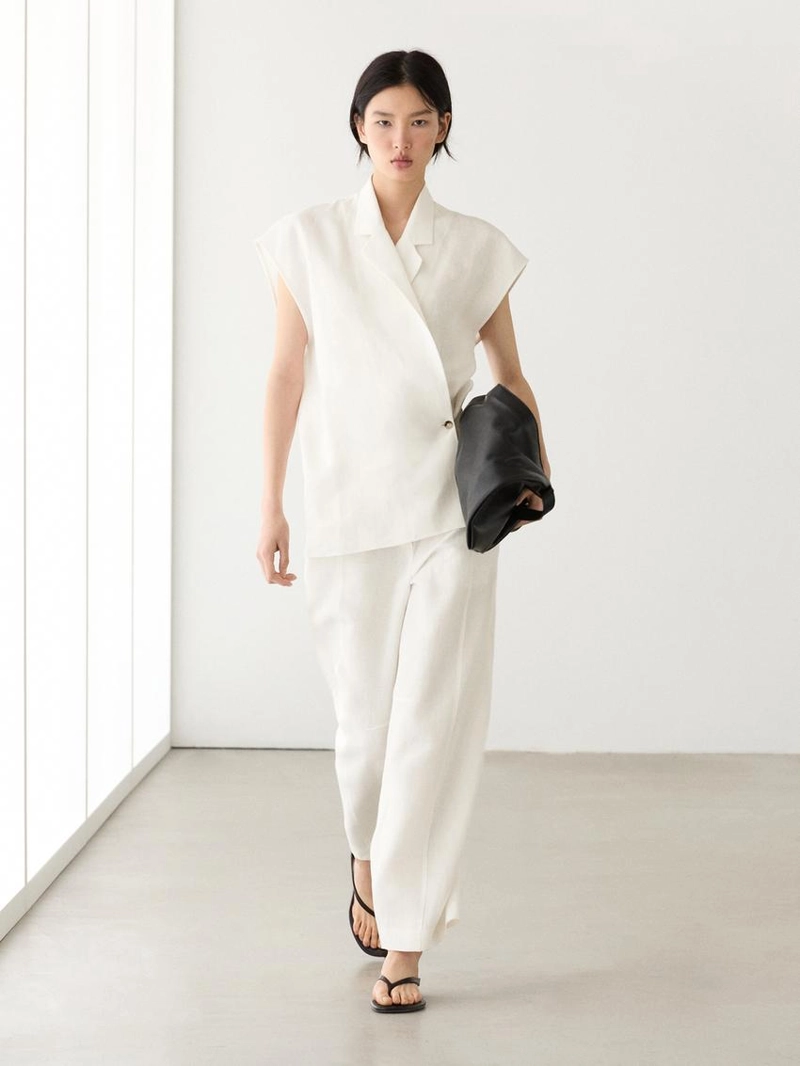 Льняные брюки силуэта бочонок