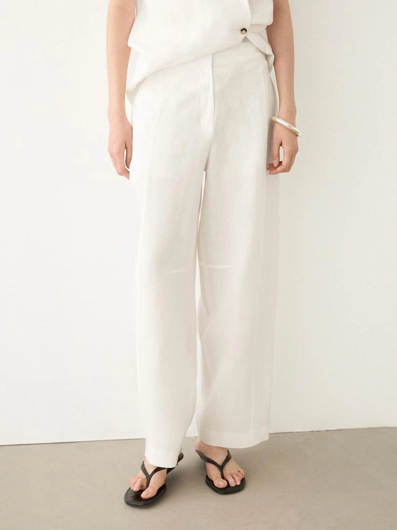 Льняные брюки силуэта бочонок