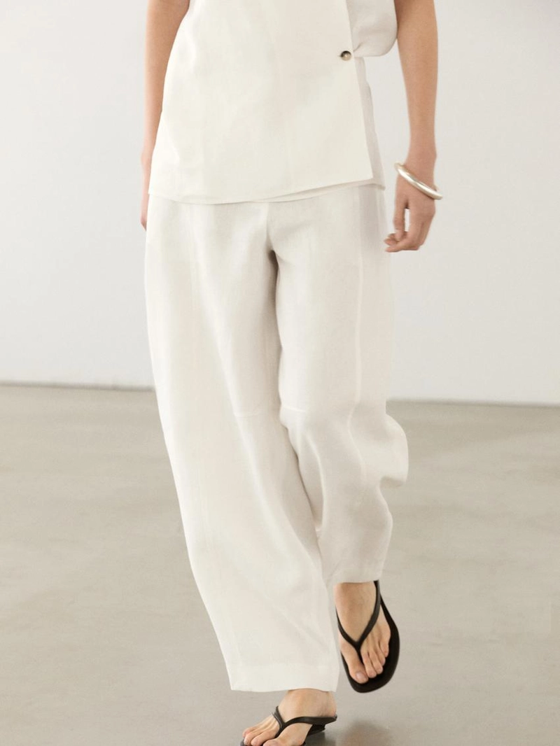 Льняные брюки силуэта бочонок