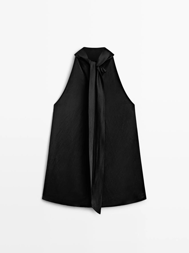 Топ с галстуком на шее из атласа