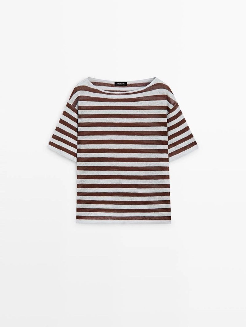 Футболка с лодочным вырезом из полосатого льна