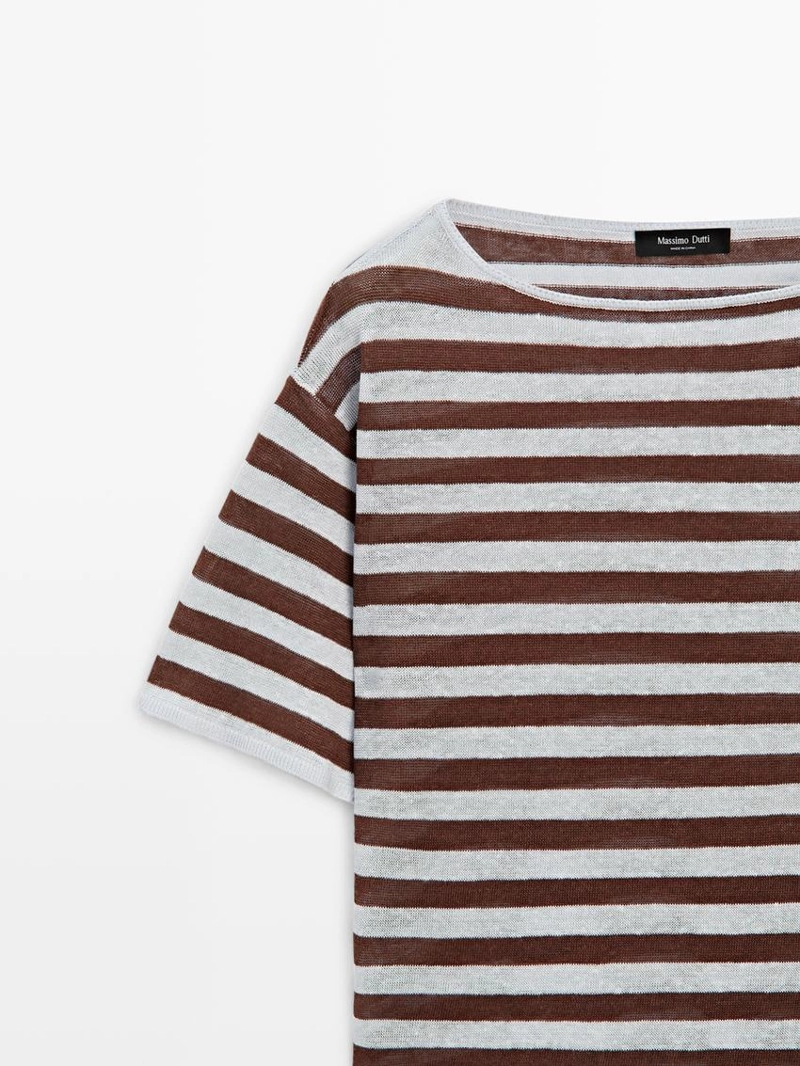 Футболка с лодочным вырезом из полосатого льна