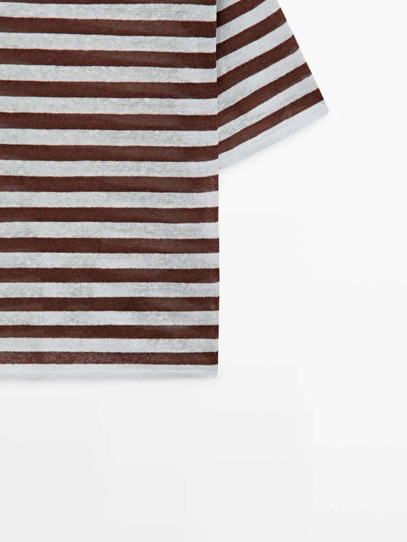 Футболка с лодочным вырезом из полосатого льна