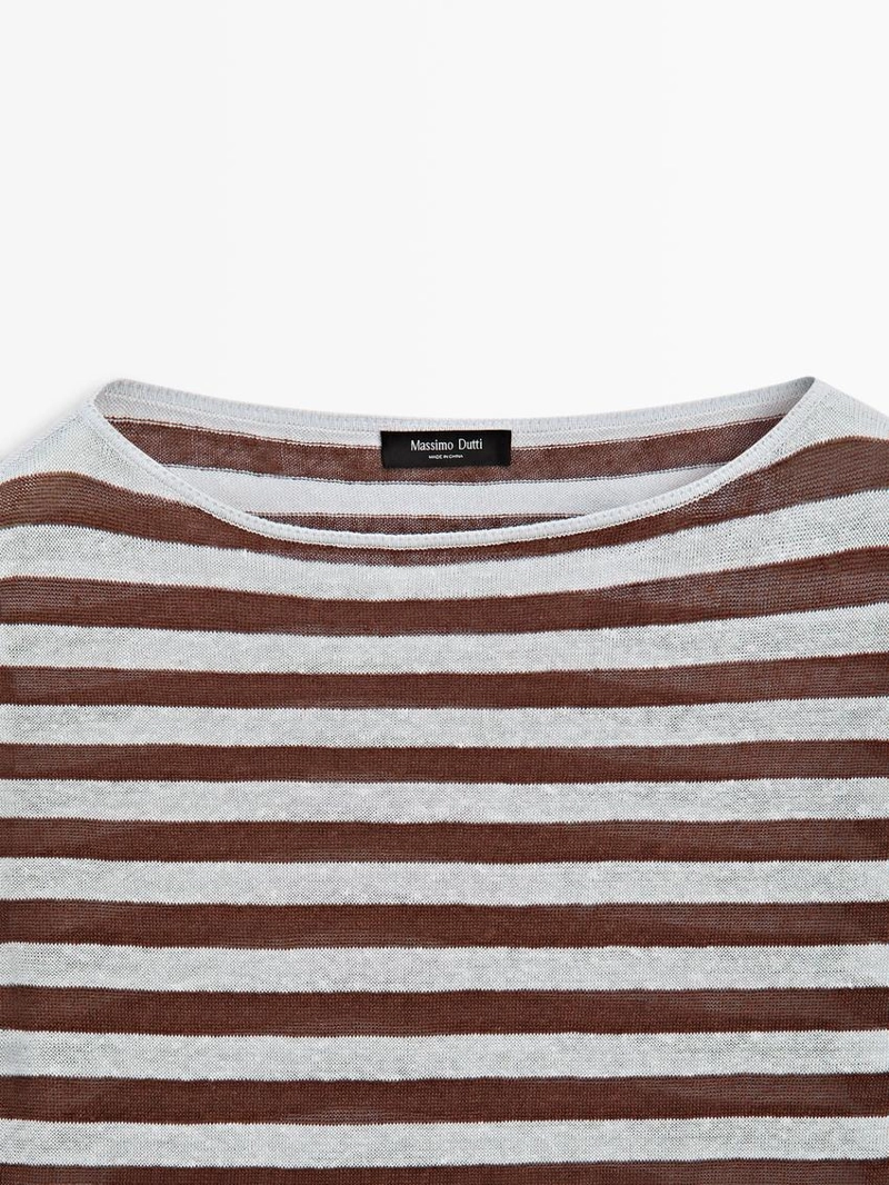 Футболка с лодочным вырезом из полосатого льна