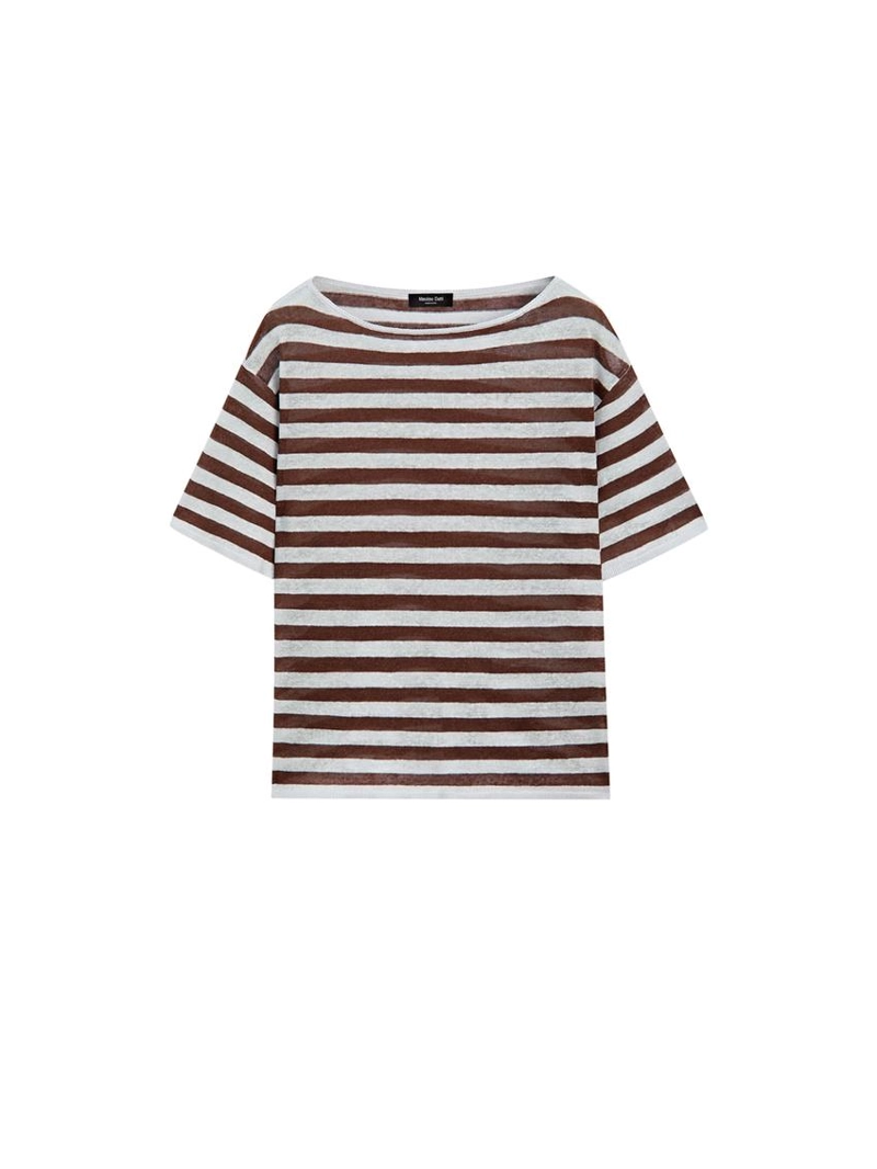 Футболка с лодочным вырезом из полосатого льна