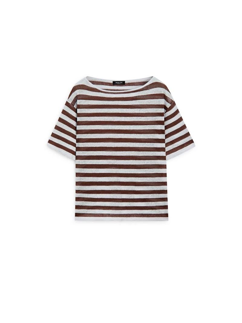 Футболка с лодочным вырезом из полосатого льна