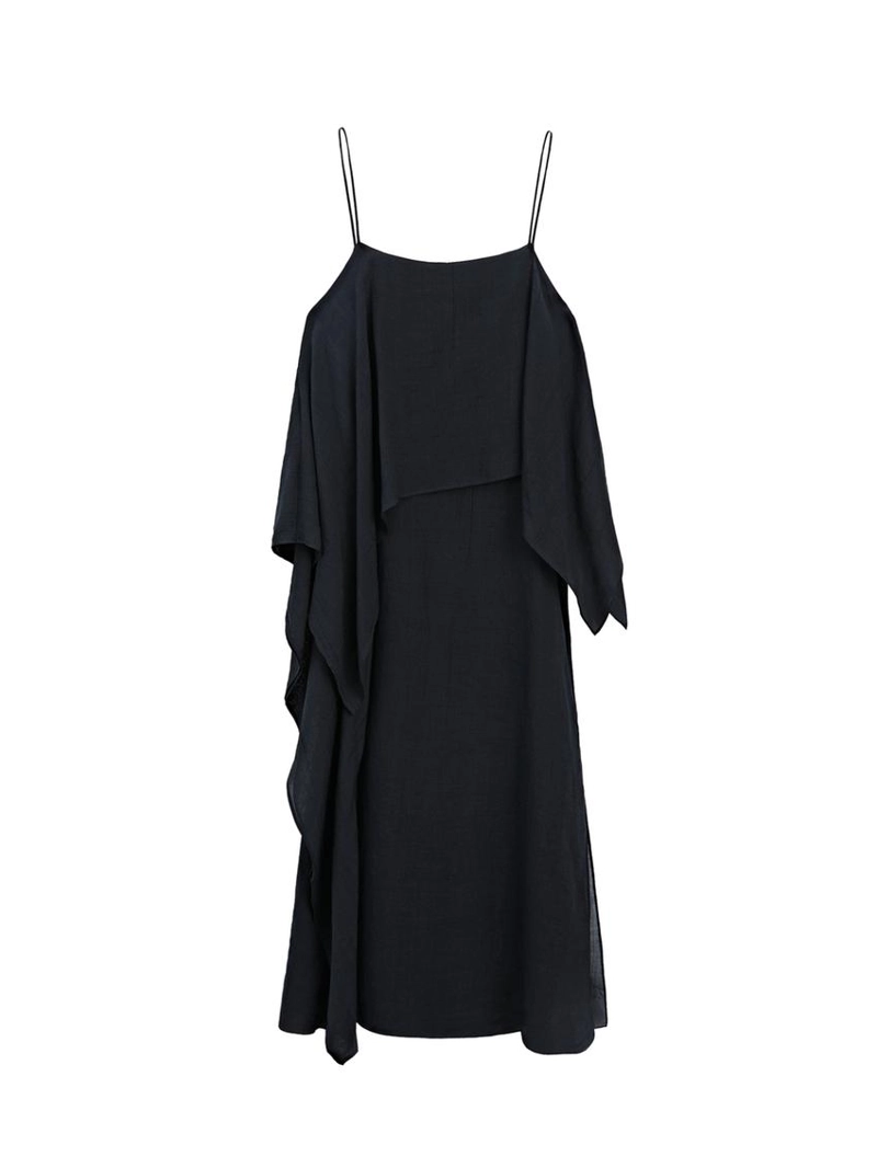 Платье миди с асимметричным оборкой