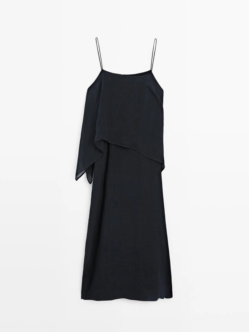 Платье миди с асимметричным оборкой