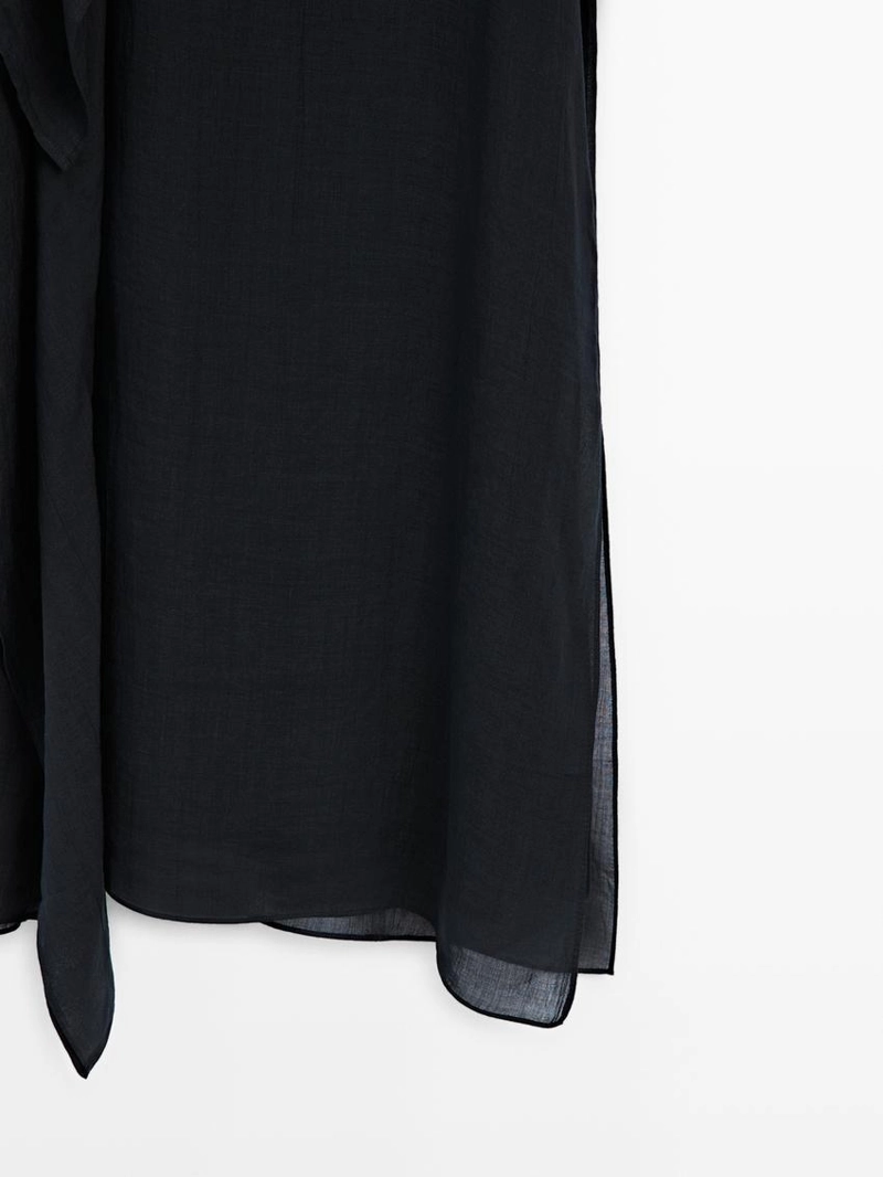 Платье миди с асимметричным оборкой