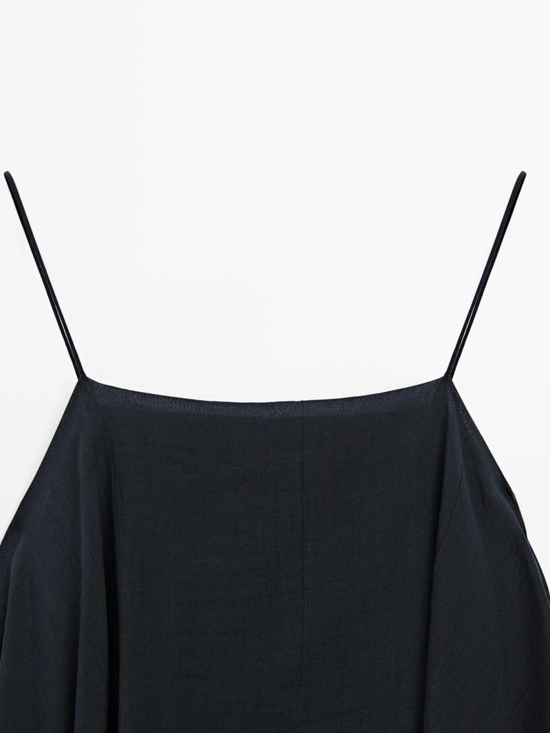 Платье миди с асимметричным оборкой