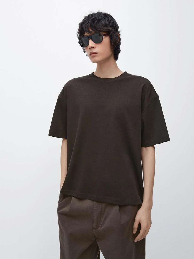 Футболка из хлопкового микса прямого кроя с коротким рукавом