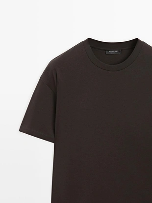 Футболка из хлопкового микса прямого кроя с коротким рукавом- Заказать в России