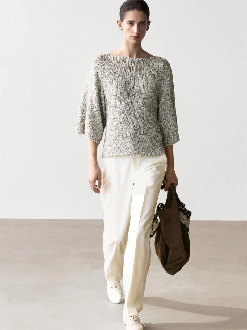 Пуловер-пончо из вязаного хлопка