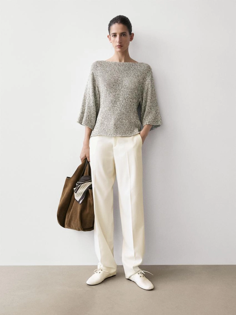 Пуловер-пончо из вязаного хлопка