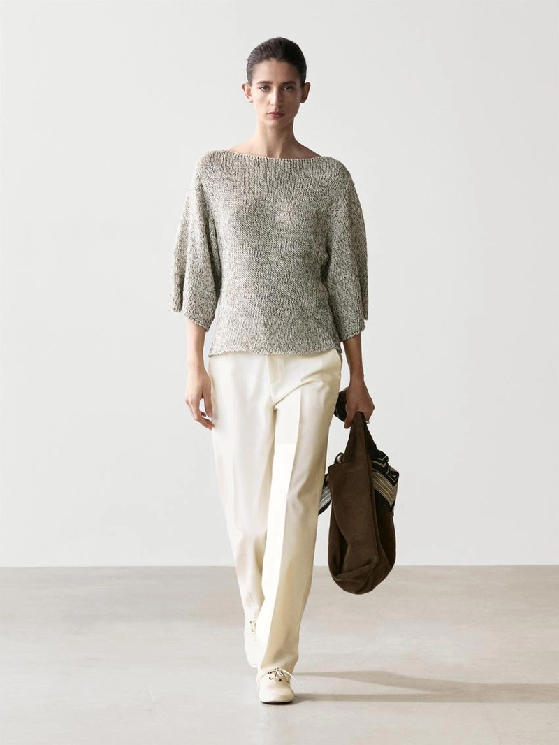 Пуловер-пончо из вязаного хлопка