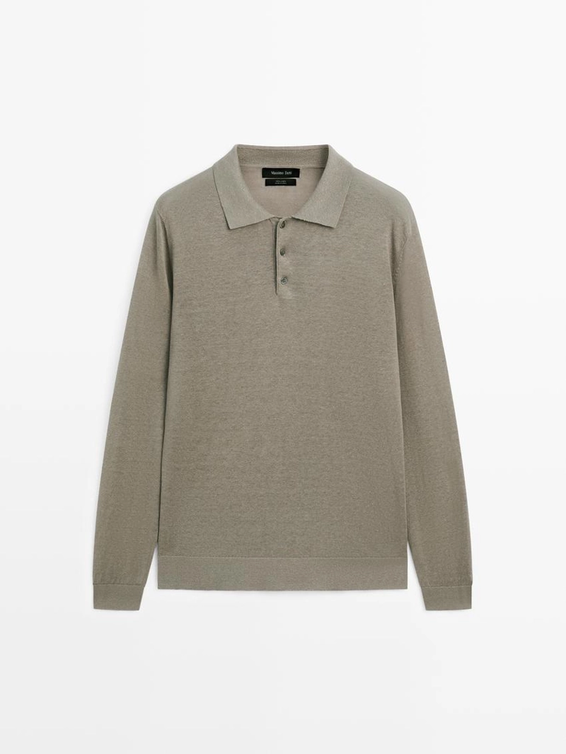 Трикотажный свитер с воротником поло из льна