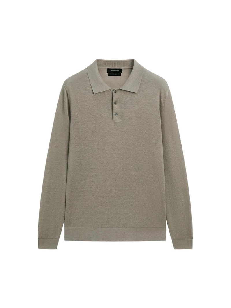 Трикотажный свитер с воротником поло из льна