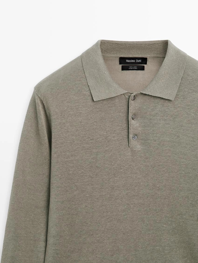 Трикотажный свитер с воротником поло из льна