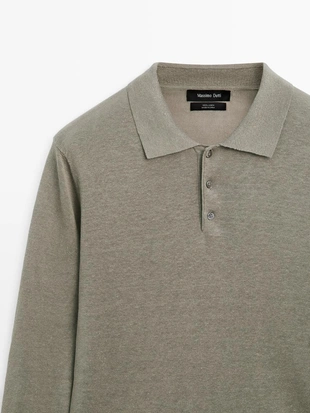 Трикотажный свитер с воротником поло из льна- Заказать в России
