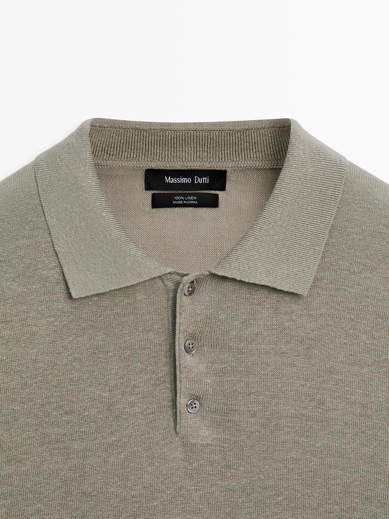 Трикотажный свитер с воротником поло из льна
