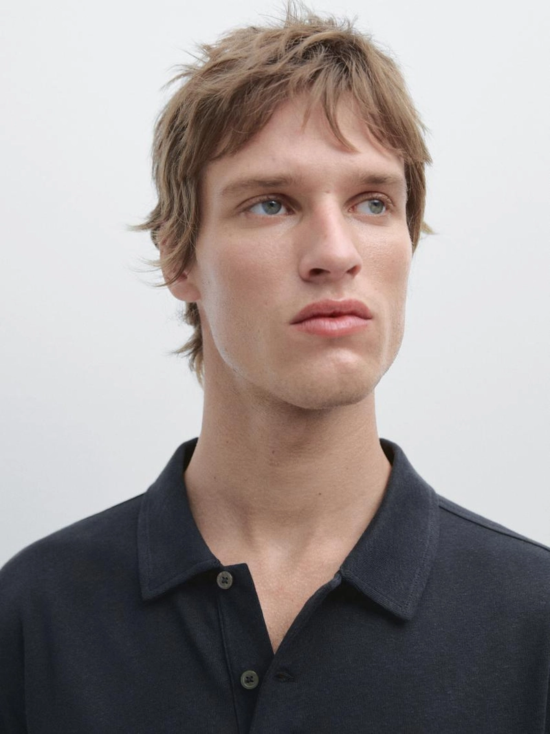 Поло из льна и хлопка с короткими рукавами