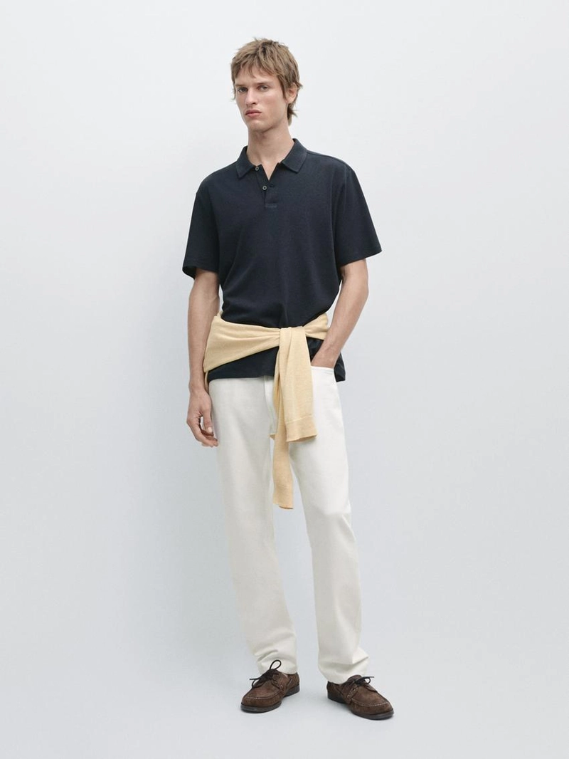 Поло из льна и хлопка с короткими рукавами