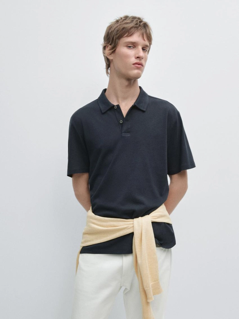 Поло из льна и хлопка с короткими рукавами