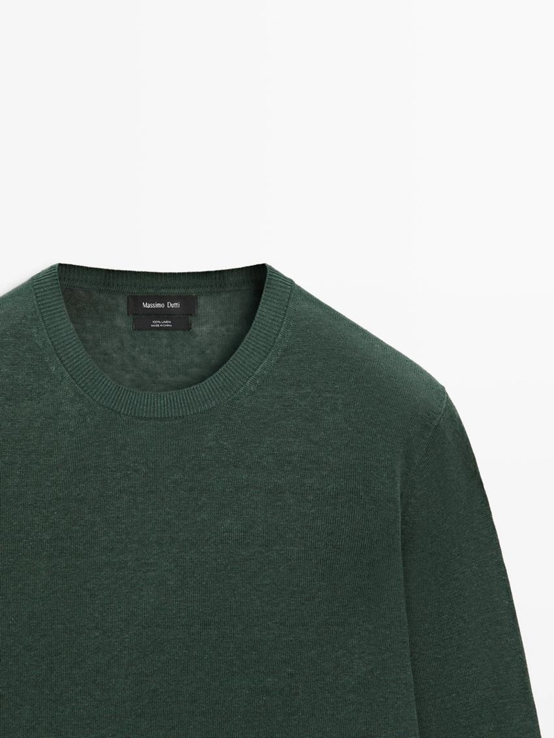 Пуловер из льна с круглым вырезом
