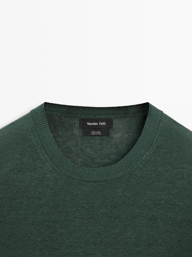 Пуловер из льна с круглым вырезом